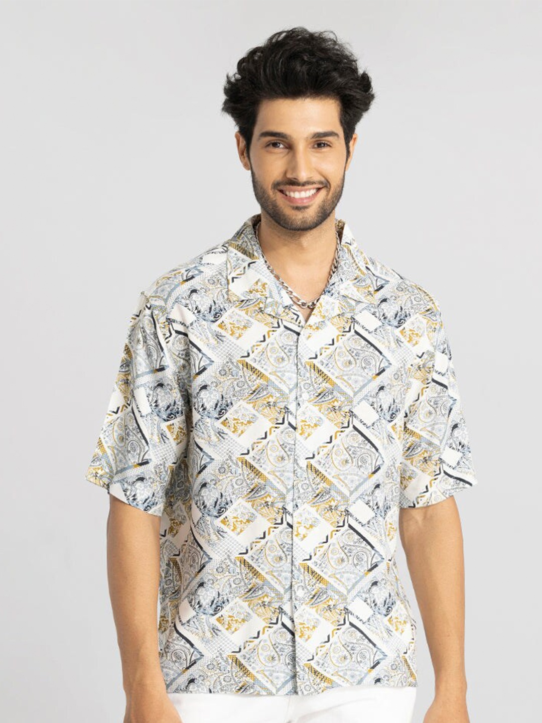 

Snitch Classic Ethnic Motifs Printed Casual Shirt, White