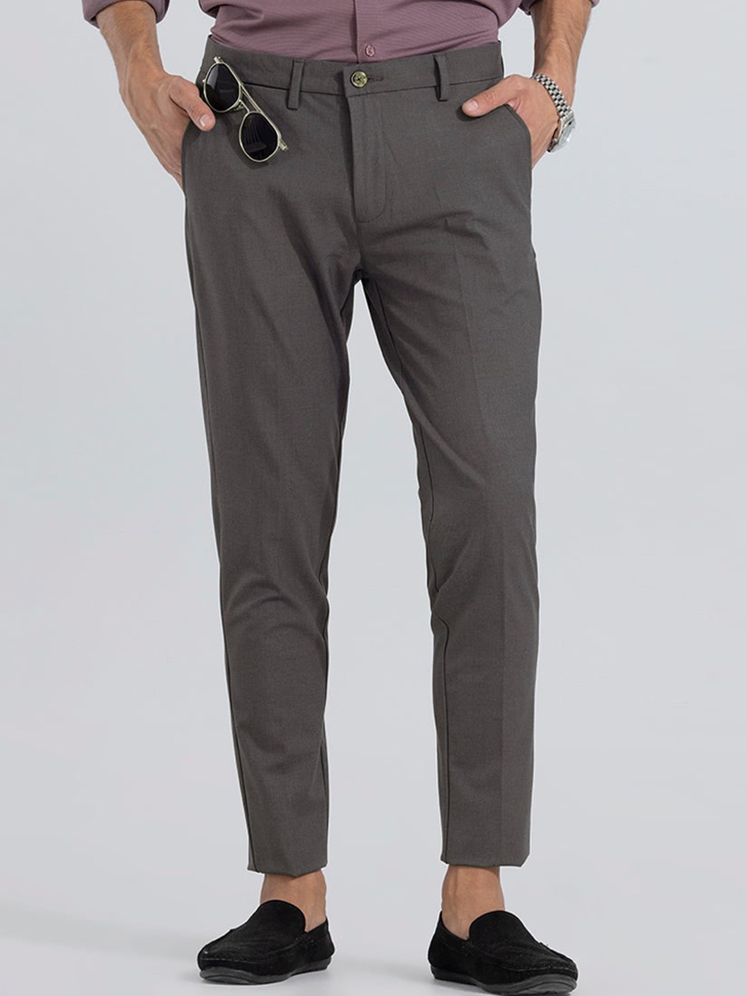 

Snitch Men Grey Original Mid Rise Plain Slim Fit Trousers