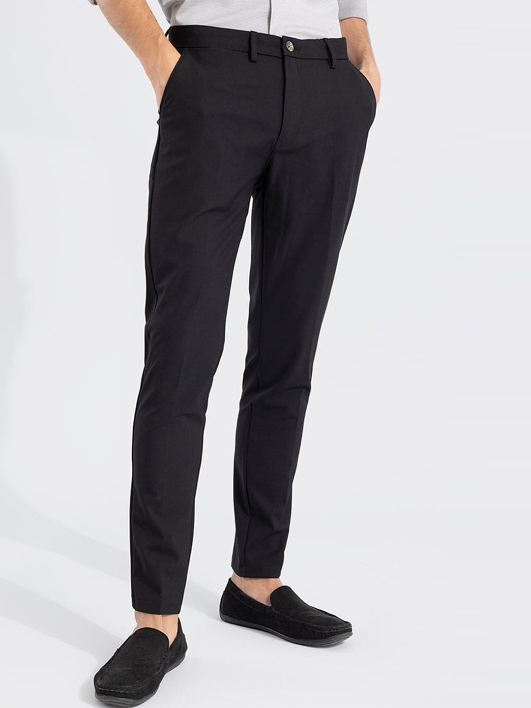 

Snitch Men Original Slim Fit Linen Cotton Formal Trousers, Black