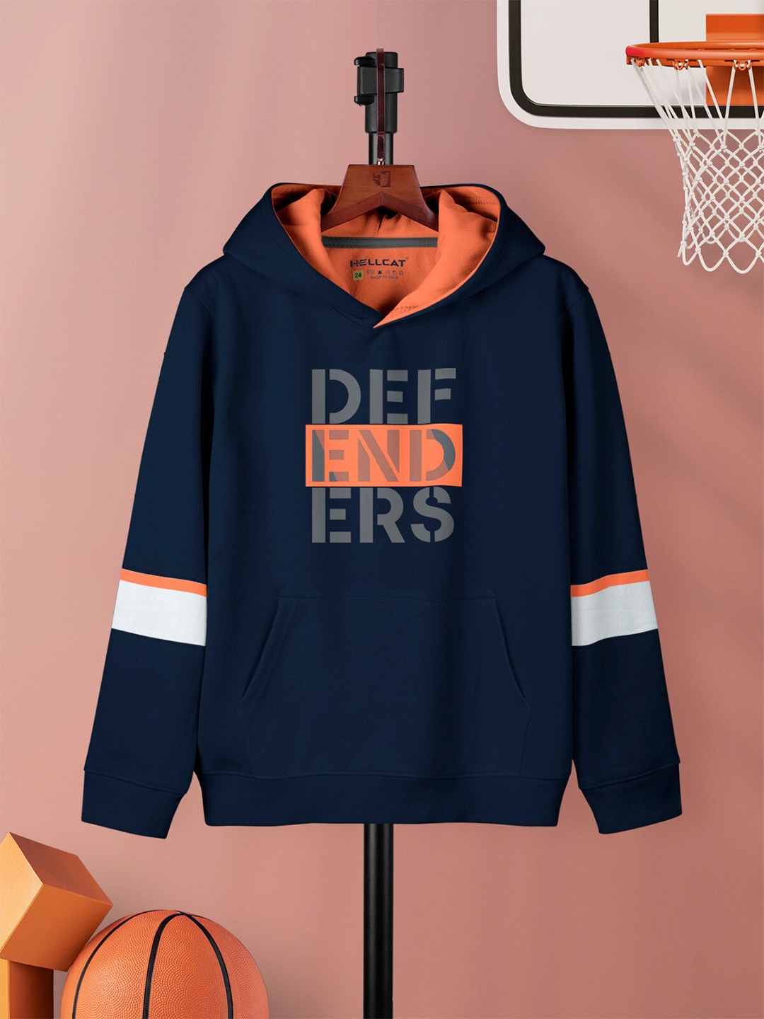 

HELLCAT Girls Typography Printed Hooded Pullover Sweatshirt, Navy blue