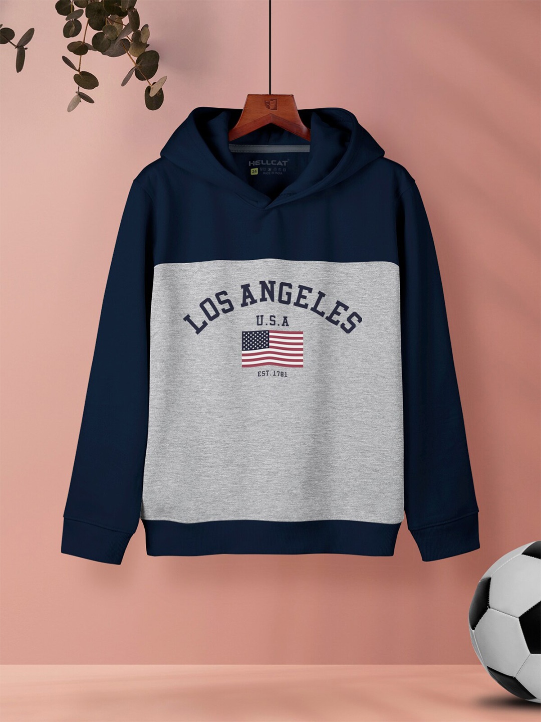 

HELLCAT Girls Colourblocked Hooded Pullover Sweatshirt, Navy blue