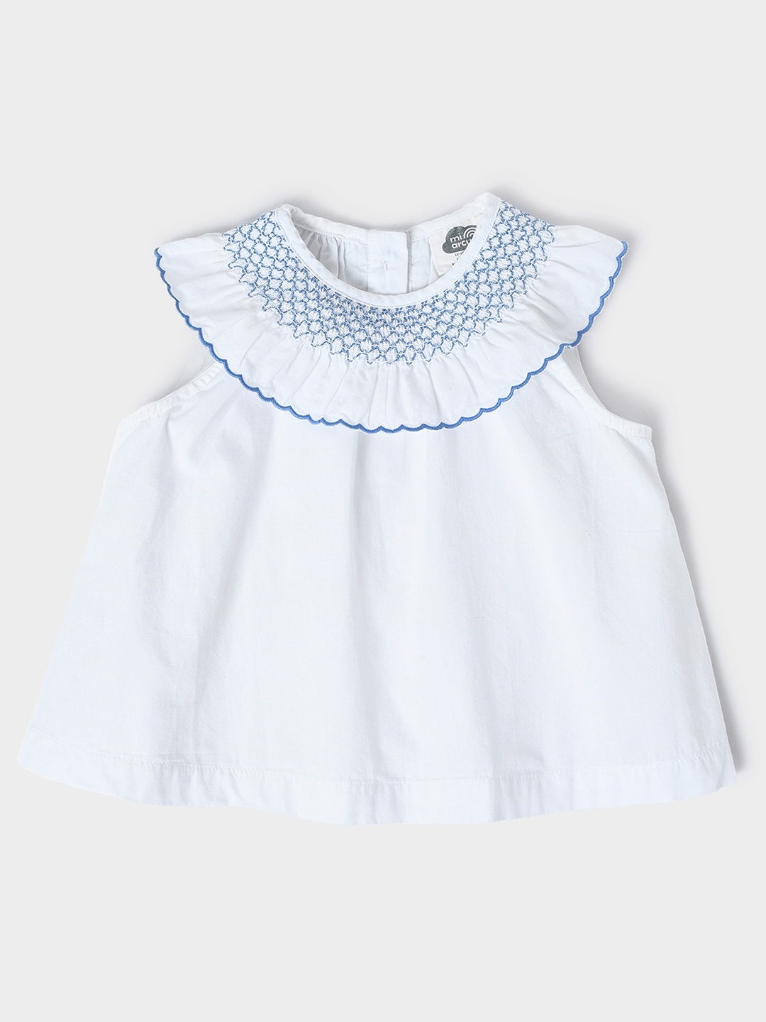 

MiArcus Infant Girls Smocked Round Neck Cotton A-Line Top, White