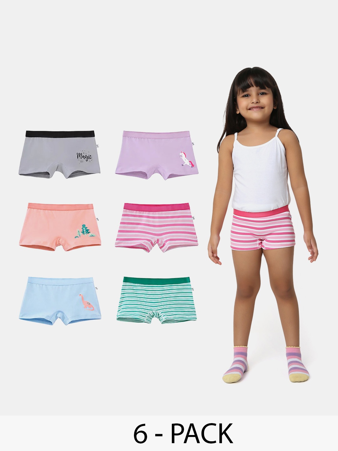

You Got Plan B Girls Pack Of 6 Anti Microbial Boy Shorts Briefs, Multi