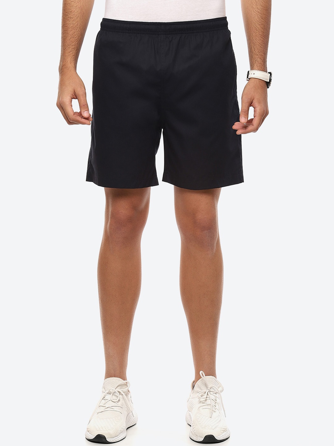 2Bme Men Regular Fit Mid-Rise Cotton Sports Shorts, Black