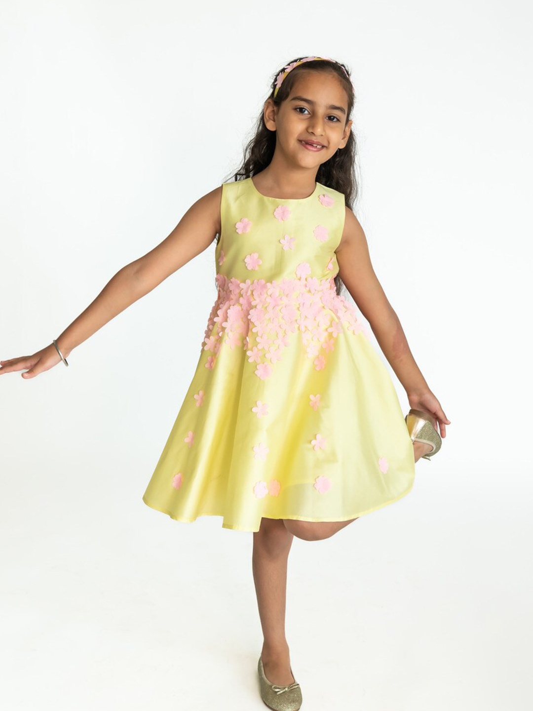 

A Little Fable Girls Floral Embellished Applique Fit & Flare Dress, Yellow