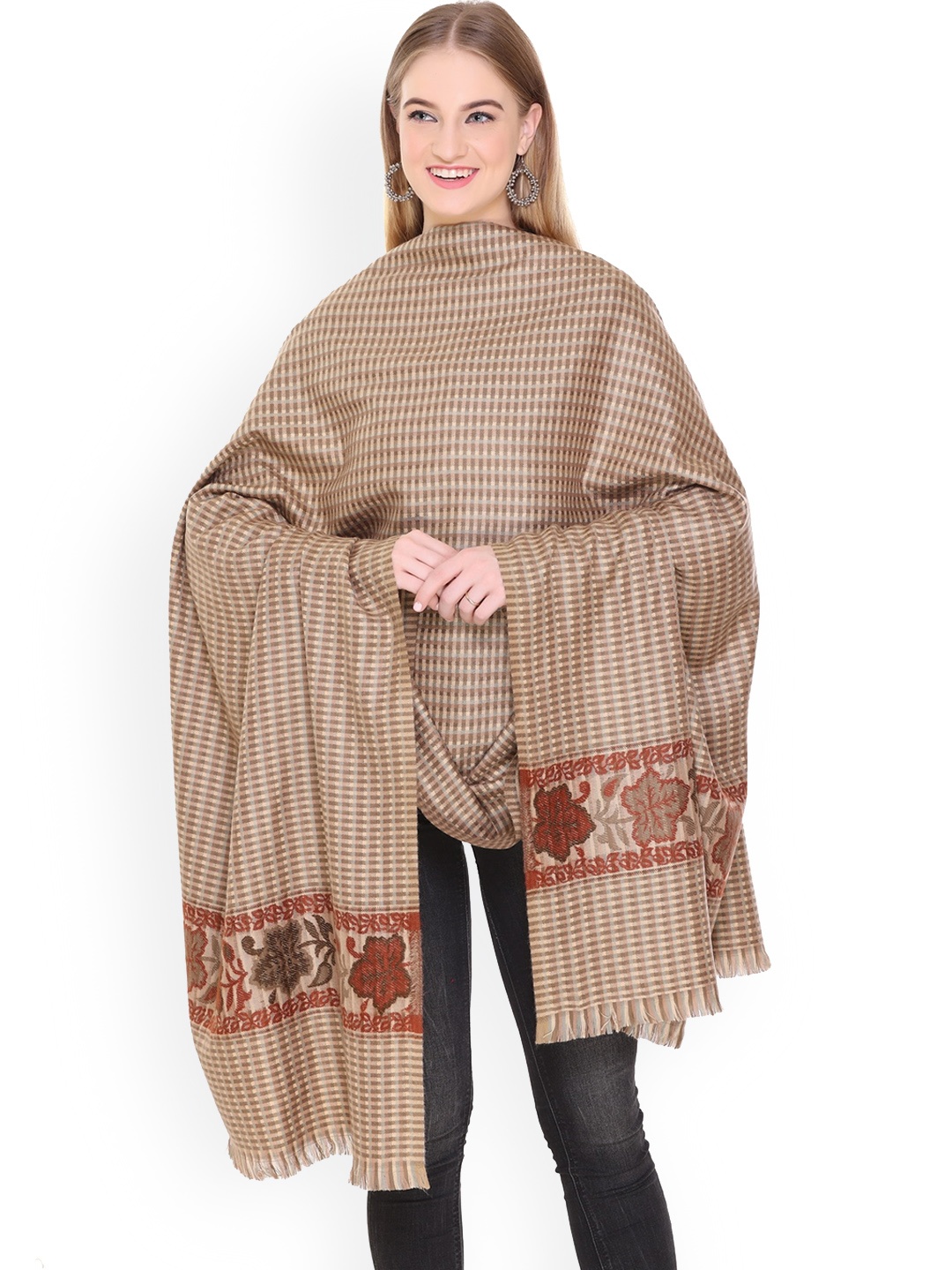 

VH Checked Woven Design Acrylic Shawl, Beige