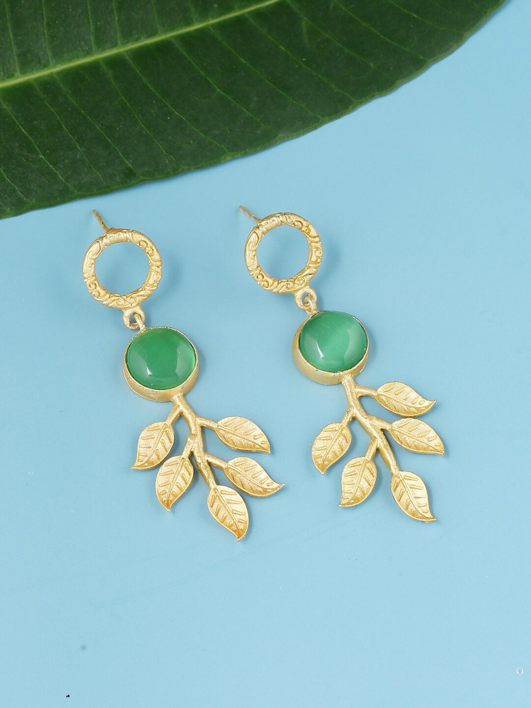 

CELEBRAVO Brass-Plated Leaf Shaped Drop Earrings, Gold