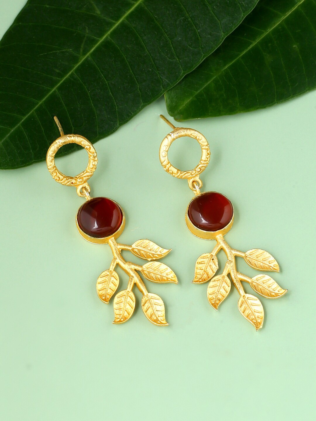 

CELEBRAVO Brass-Plated Leaf Shaped Drop Earrings, Gold