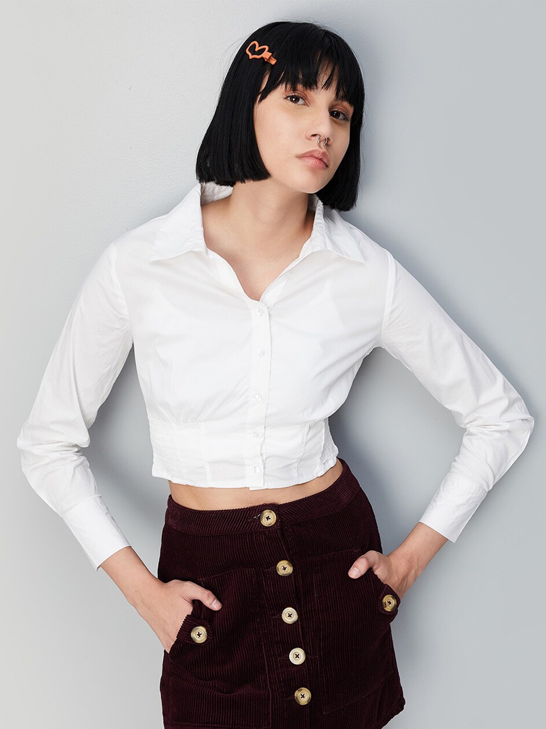 

max Spread Collar Cotton Casual Shirt, White