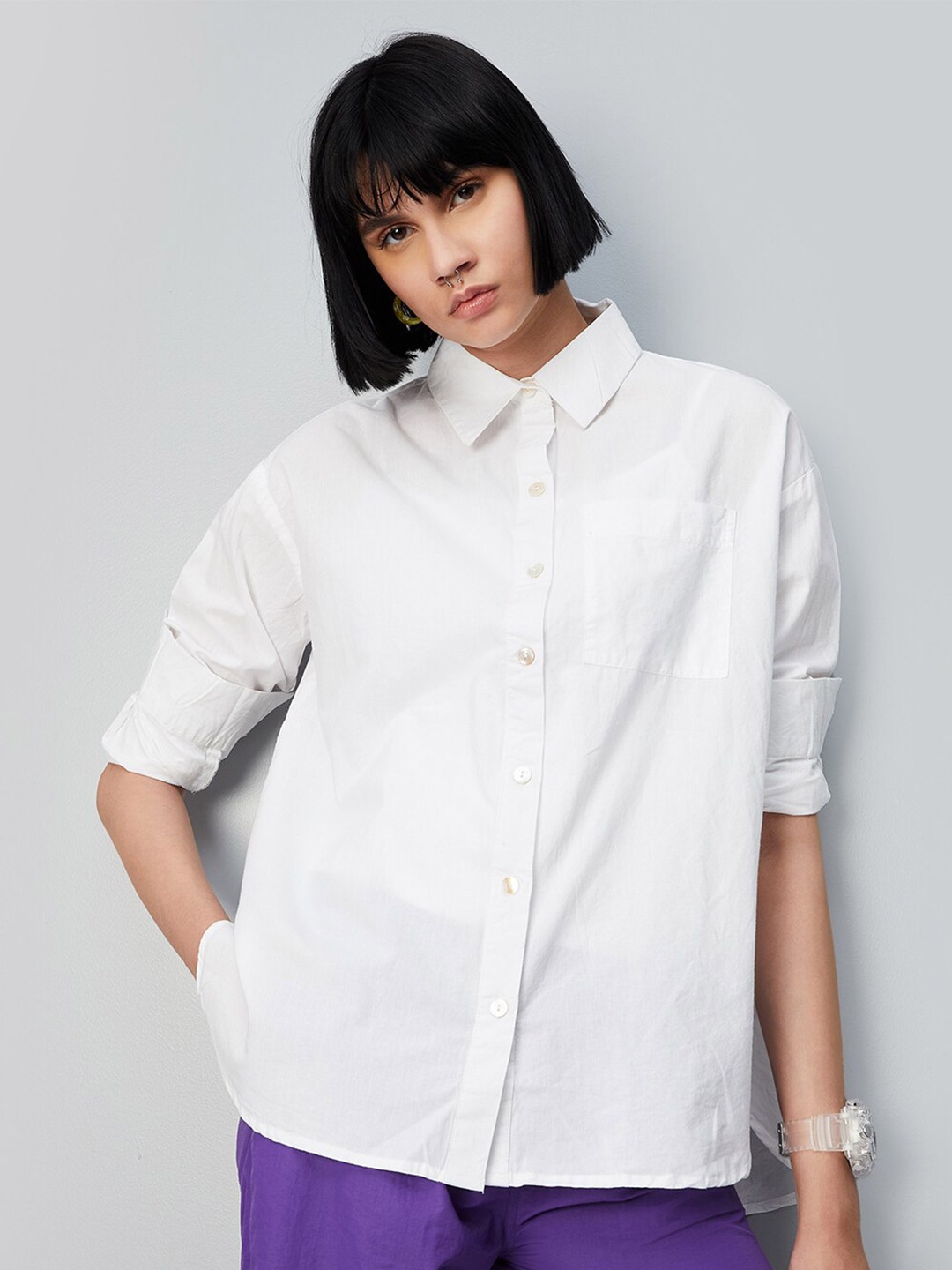 

max Spread Collar Pure Cotton Shirt, White