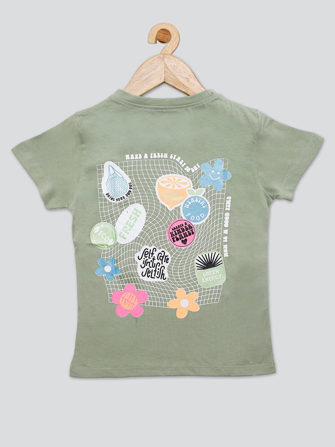 

PAMPOLINA Girls Graphic Printed Cotton Top, Green