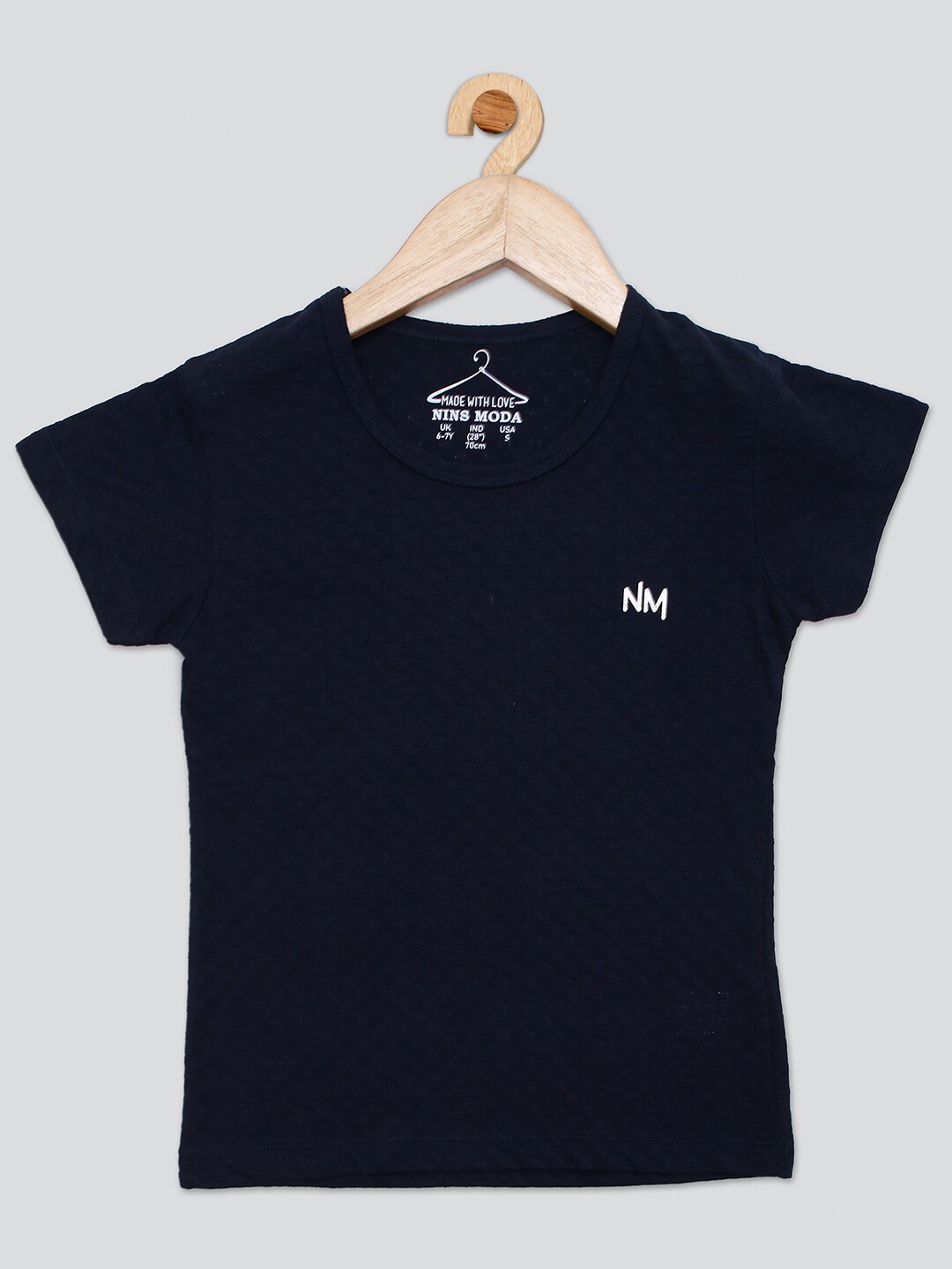 

PAMPOLINA Girls Self Design Cotton Top, Navy blue