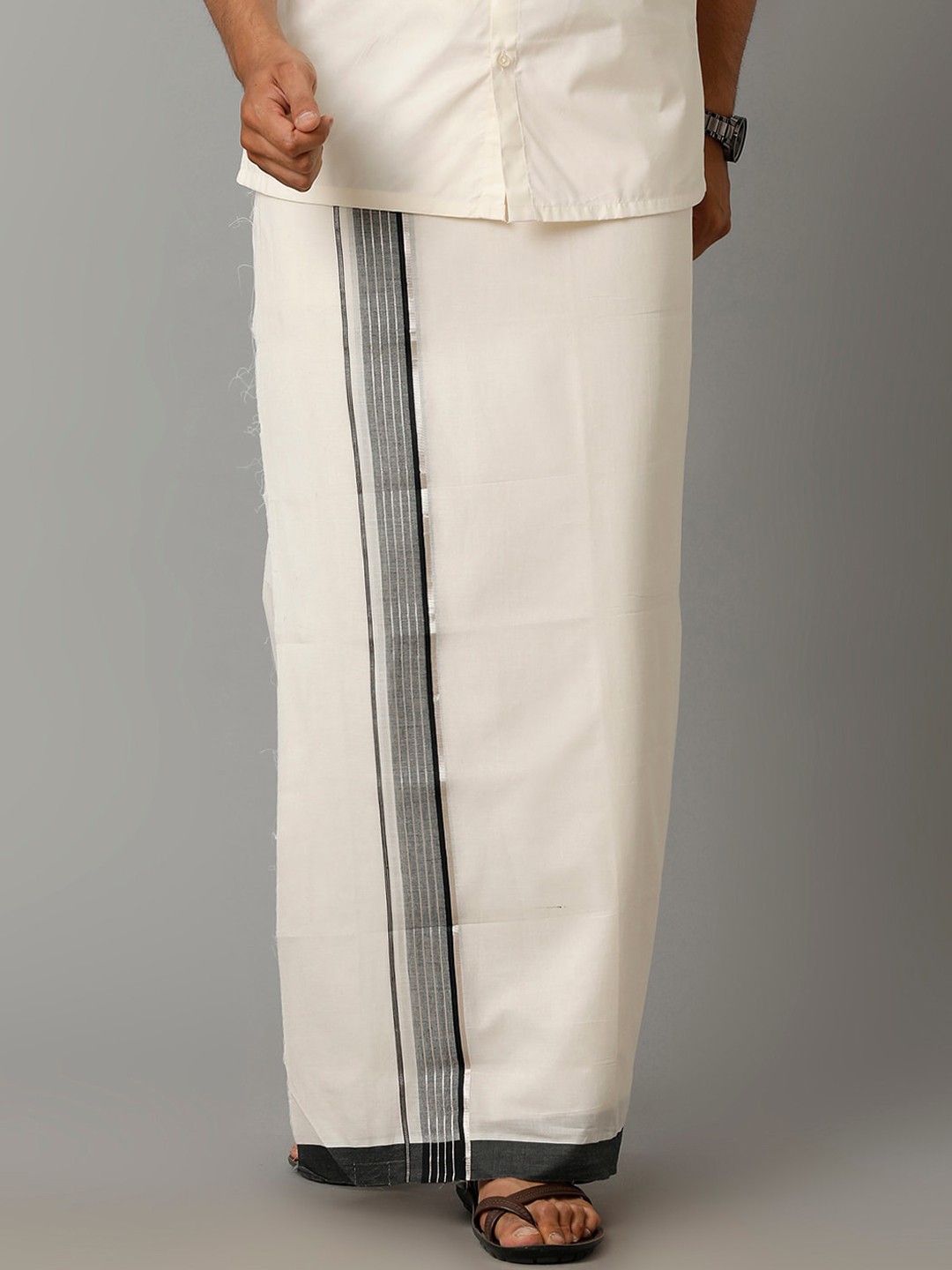 

Ramraj Men Pure Kora Cotton Double Dhoti, Cream