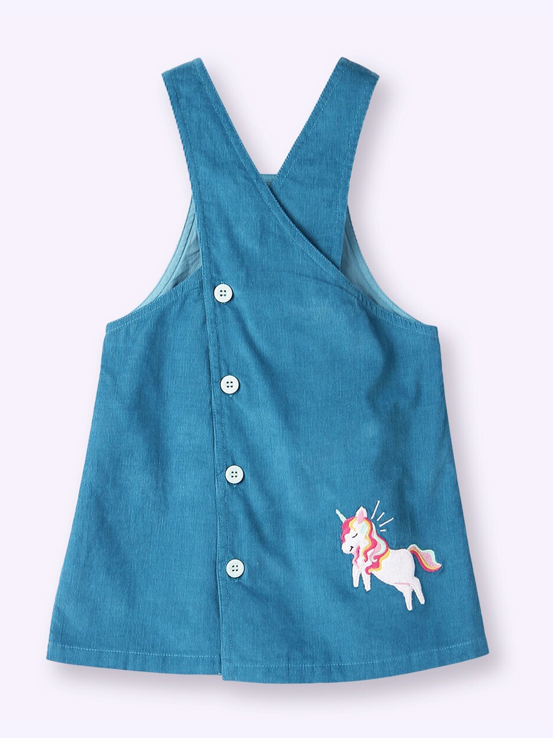 

Beebay Girls Unicorn Applique Cotton Corduroy Dungaree, Teal