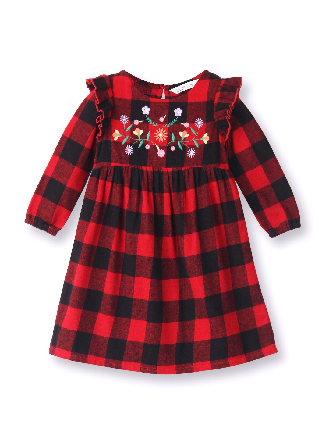 

Beebay Girls Checked Ruffles Cotton A-Line Dress, Red