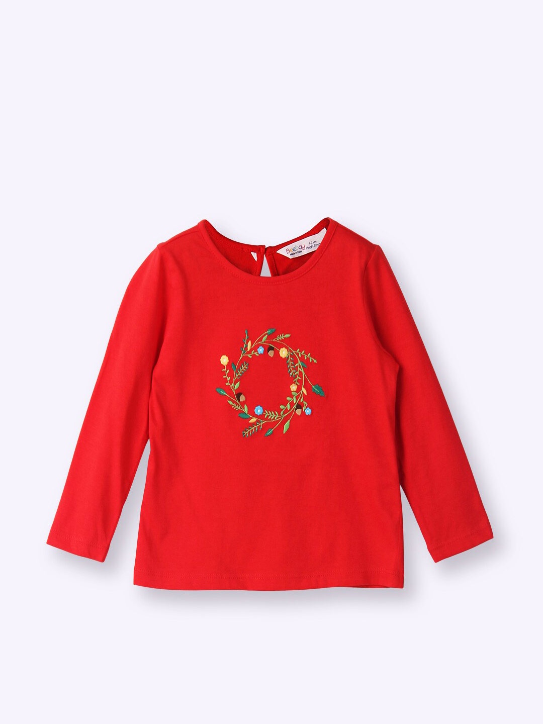 

Beebay Girls Floral Embroidered Round Neck Regular Fit T-shirt, Red