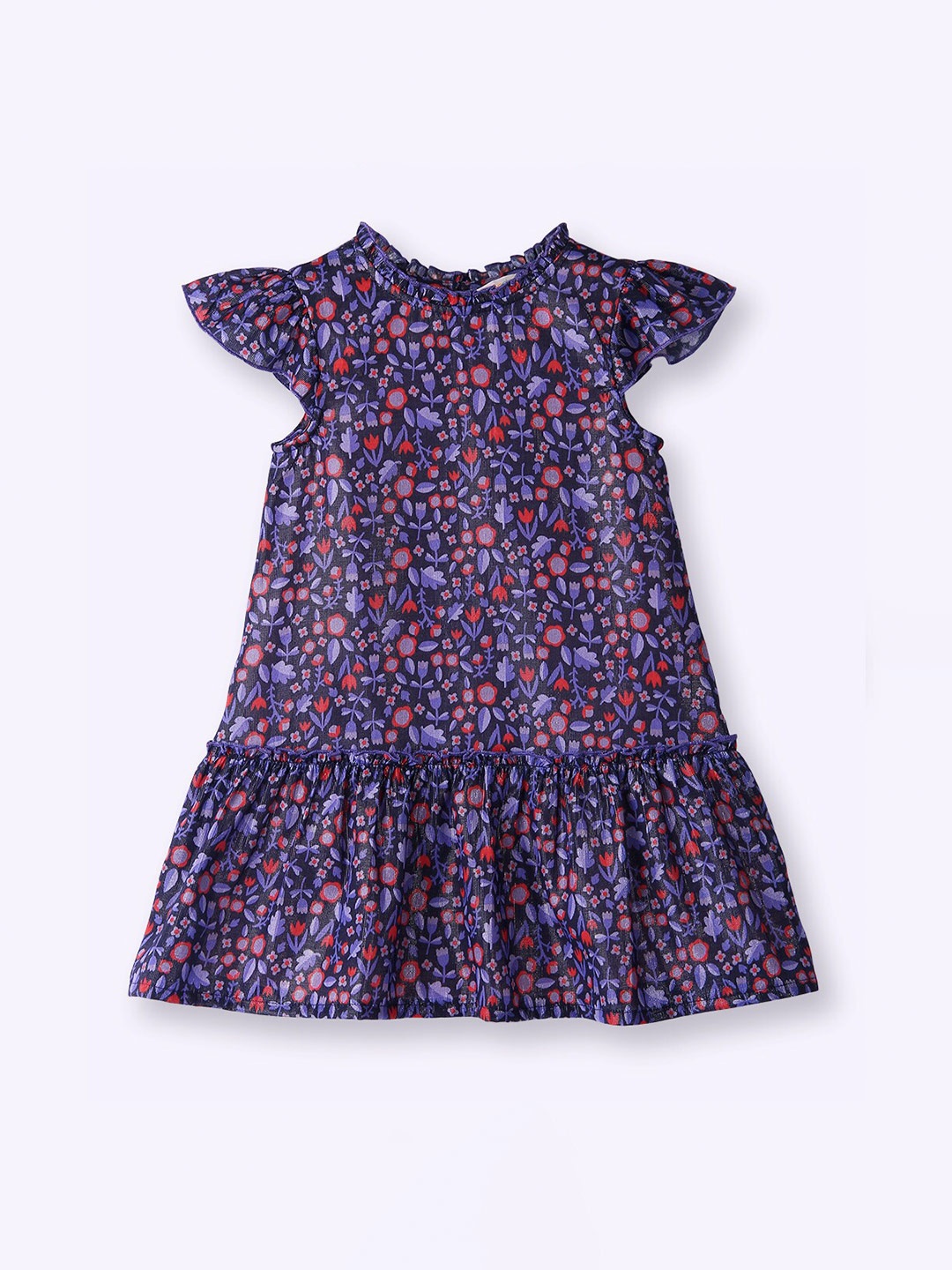 

Beebay Girls Floral Print Cotton A-Line Dress, Purple