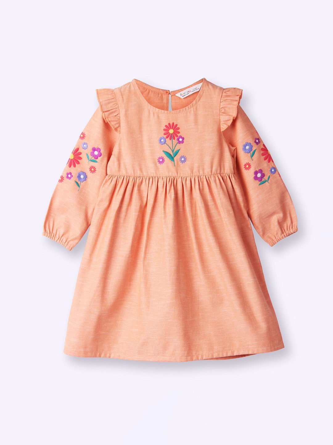 

Beebay Floral Embroidered A-line Cotton Dress, Peach