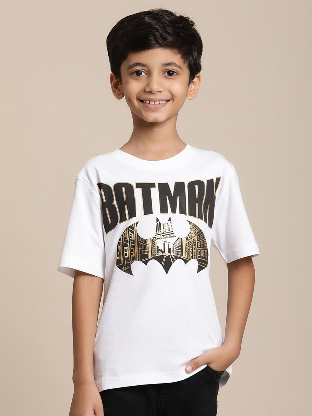 

Kids Ville Boys Batman Printed Cotton Tshirt, White