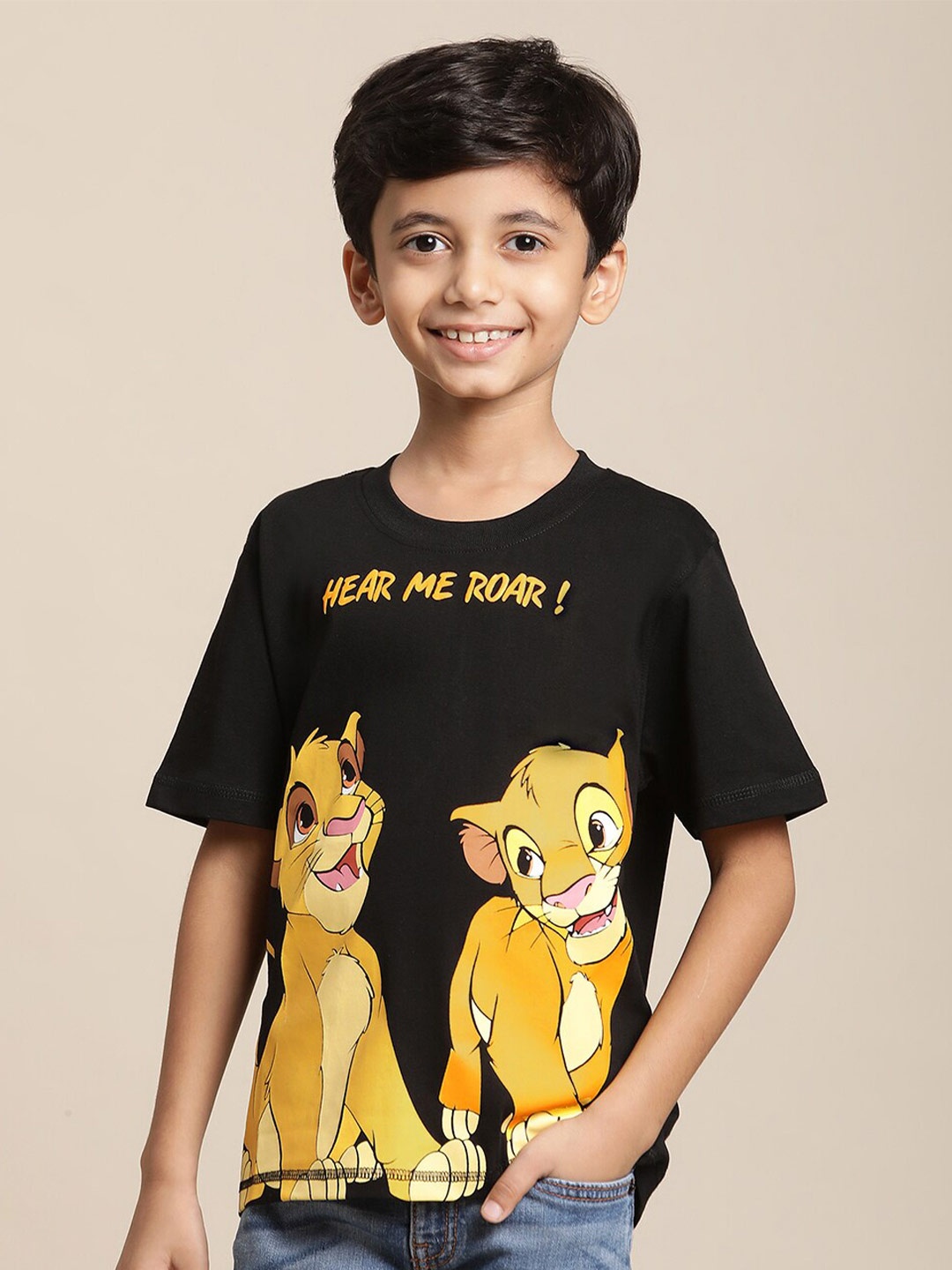 

Kids Ville Boys Lion King Printed Pure Cotton Tshirt, Black