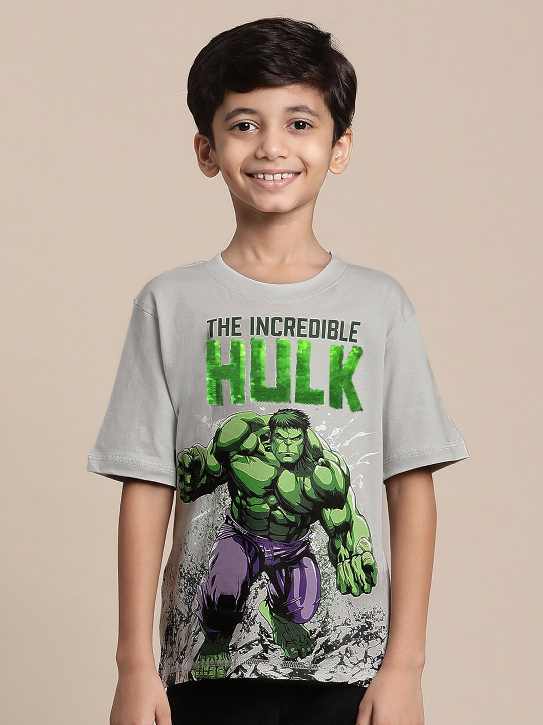 

Kidsville Boys Hulk Printed Pure Cotton T-Shirt, Grey