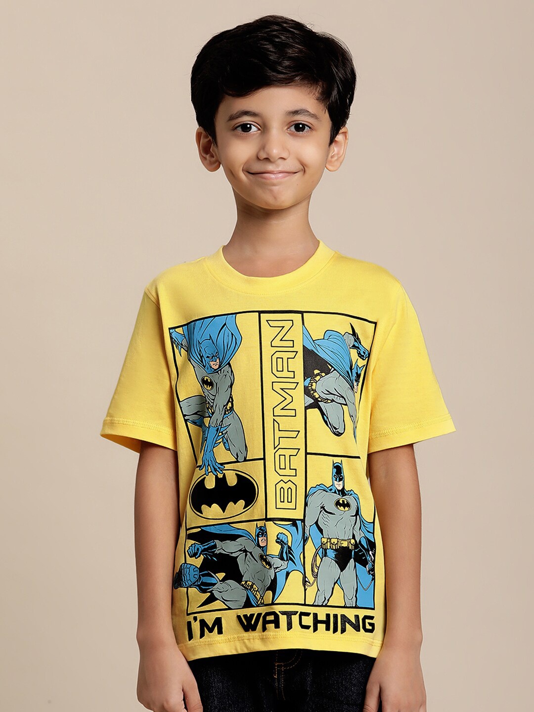 

Kids Ville Boys Batman Printed Pure Cotton Tshirt, Yellow