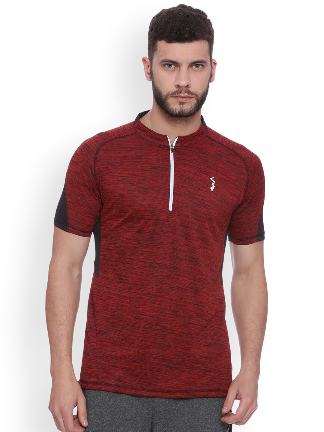 

Campus Sutra Men Maroon Solid Mandarin Collar T-shirt