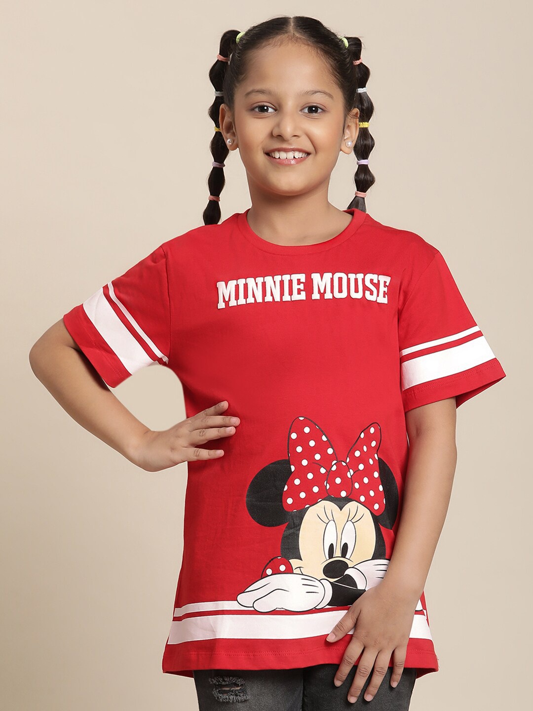 

Kids Ville Girls Minnie Printed Cotton Tshirt, Red