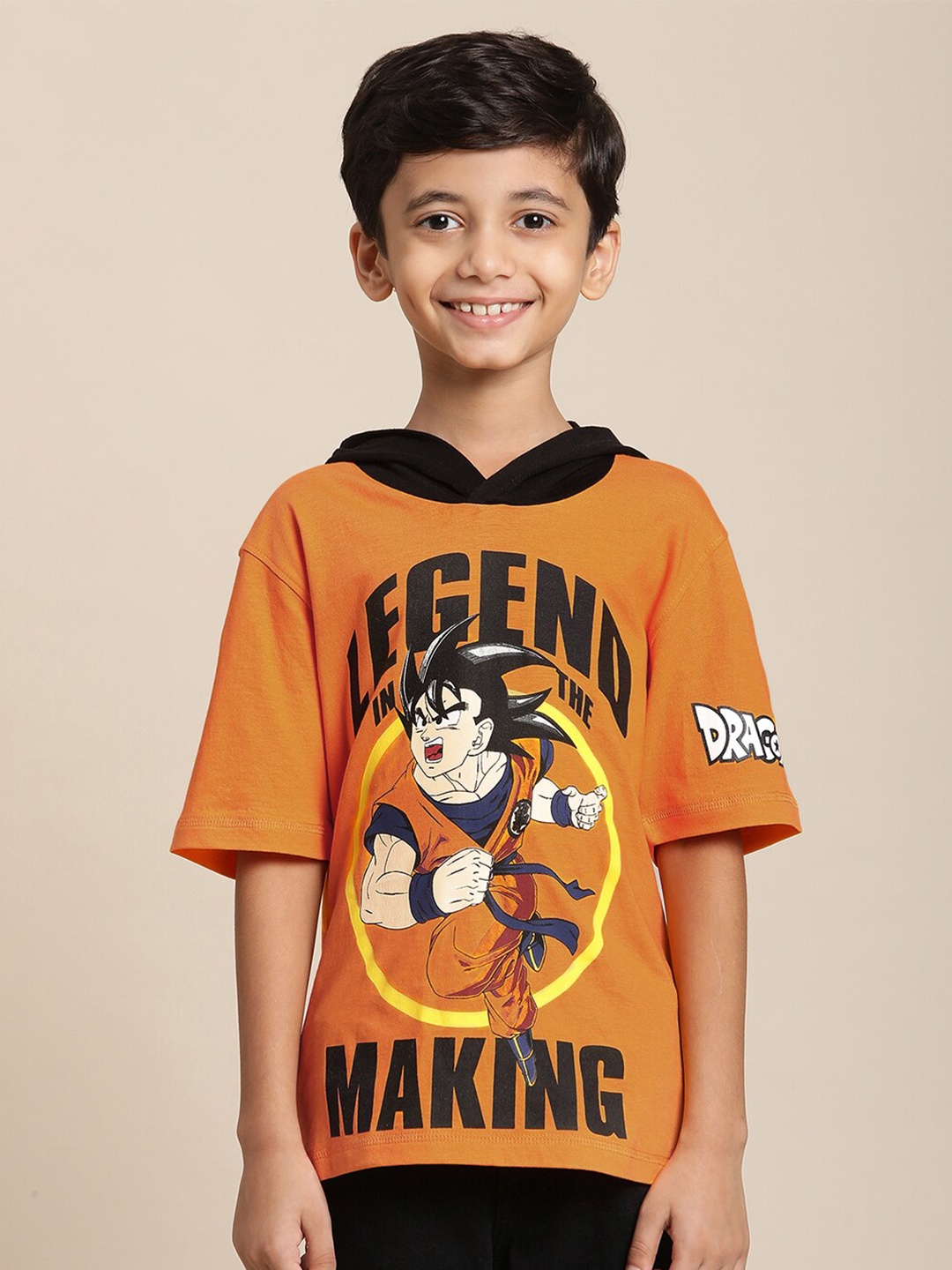 

Kids Ville Boys Dragon Ball Z Printed Hooded Pure Cotton Tshirt, Orange