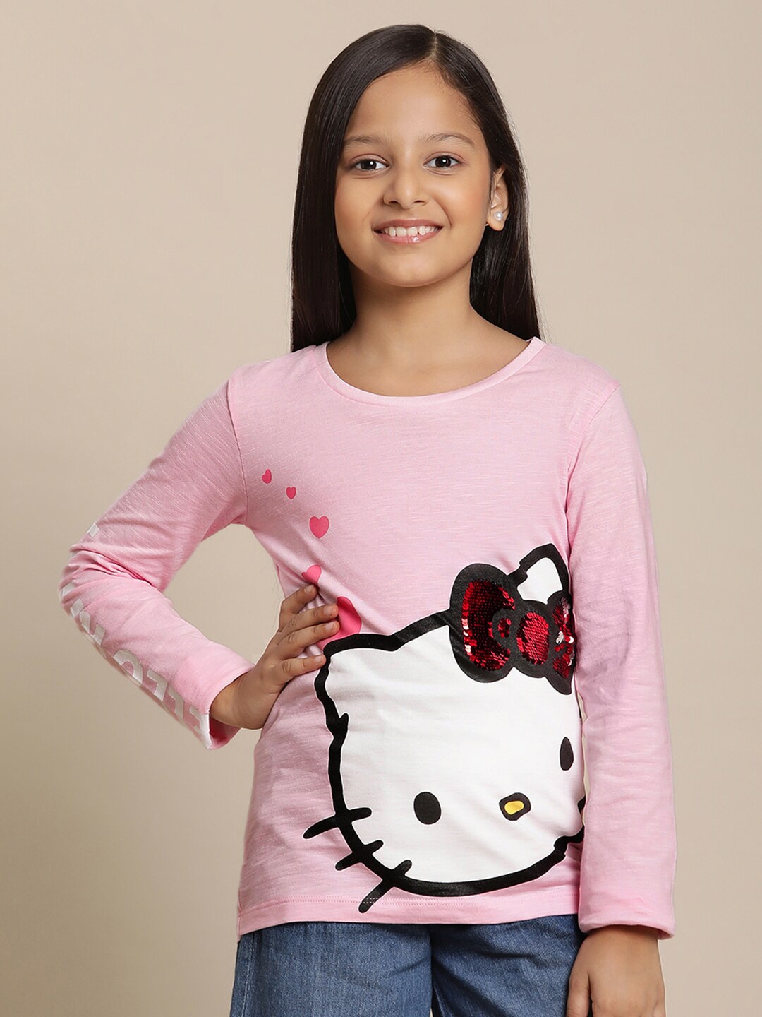 

Kids Ville Girls Graphic Printed Hello Kitty Pure Cotton T-shirt, Pink