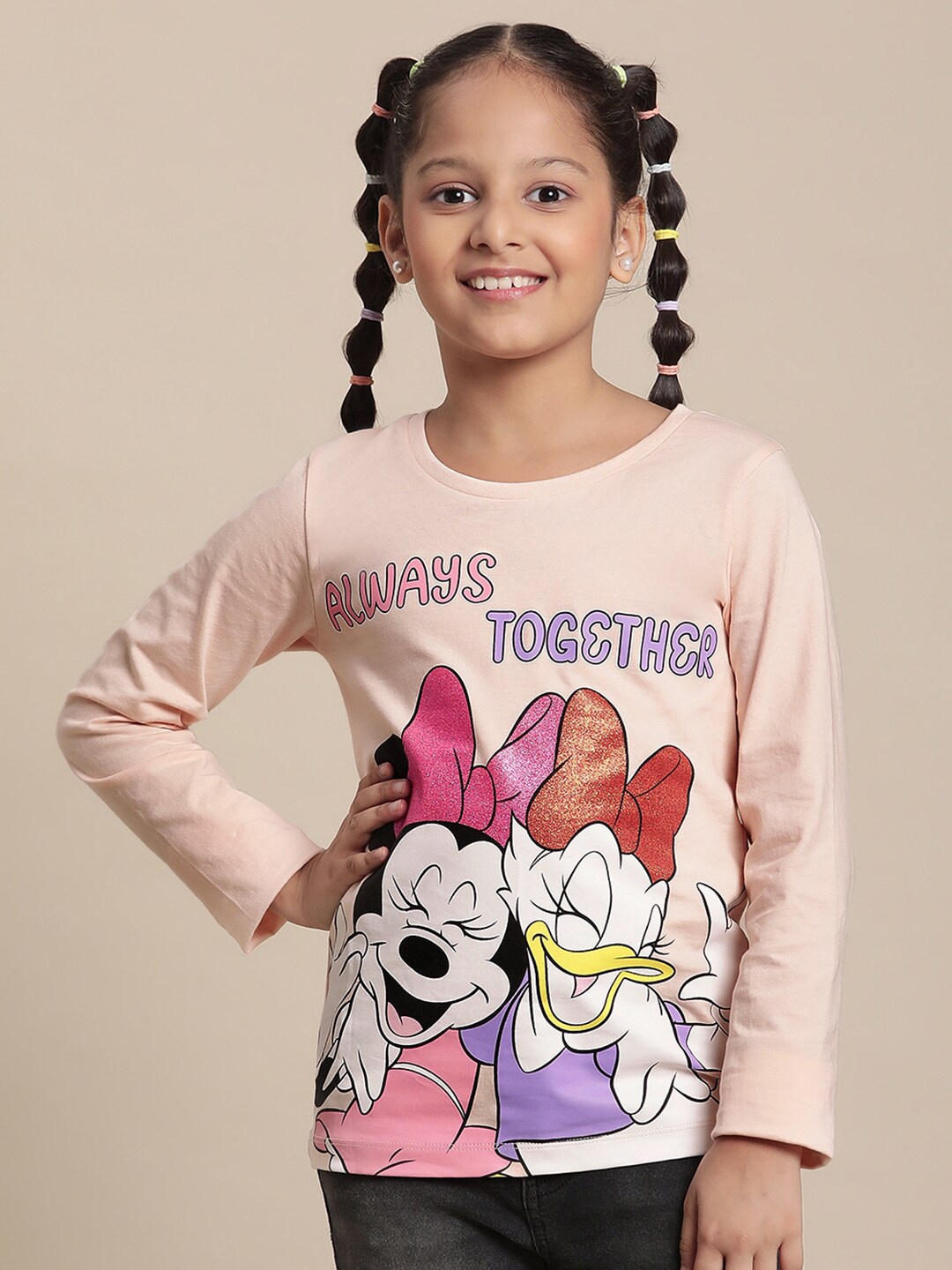 

Kids Ville Girls Mickey & Friends Printed Pure Cotton Tshirt, Pink