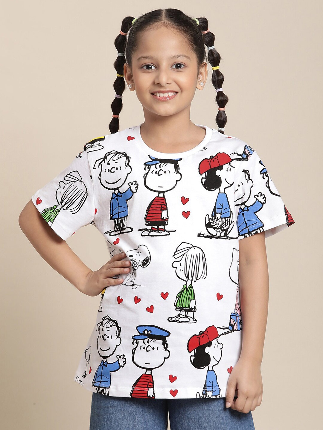 

Kids Ville Girls Peanuts Printed Pure Cotton Tshirt, White