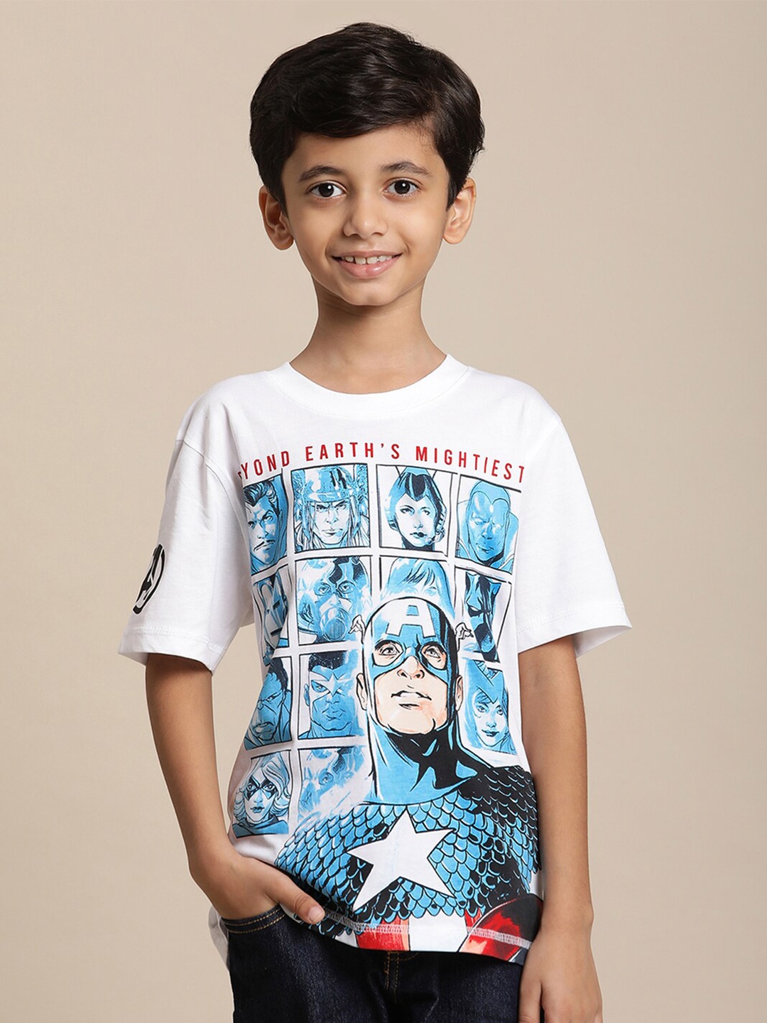 

Kids Ville Boys Avengers Printed Pure Cotton Tshirt, White