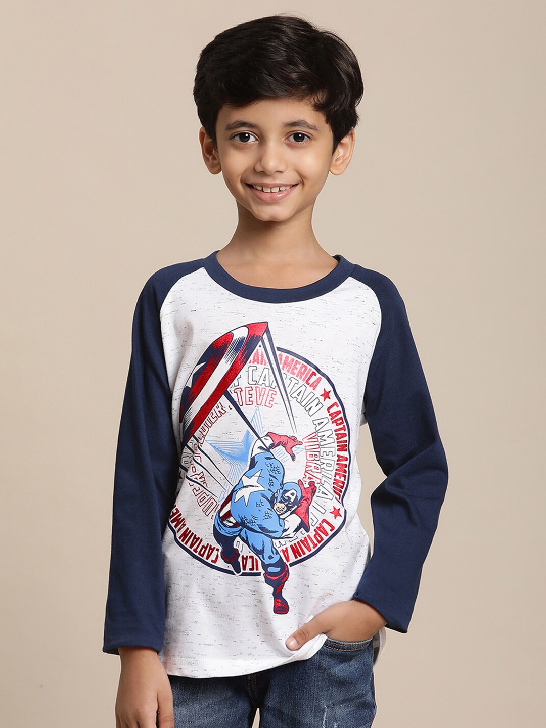 

Kids Ville Boys Captain America Printed Cotton Tshirt, White