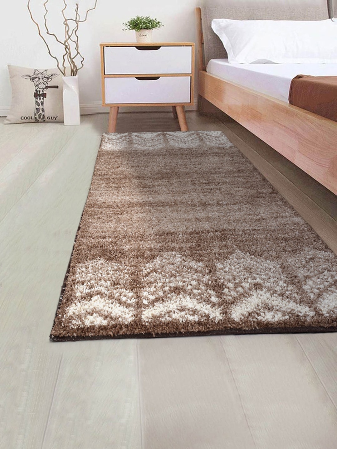 

DREAM WEAVERZ Brown Geometric Printed Anti-Skid Bed Side Hand Tufted Runner