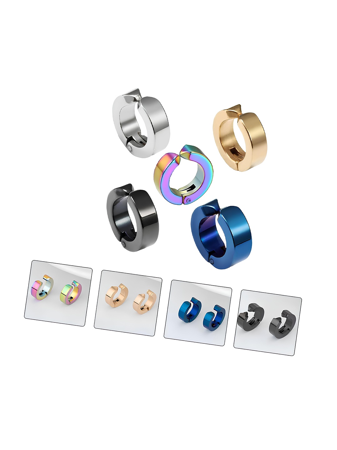 

KARISHMA KREATIONS Men Set of 10 Stainless Steel Earrings, Gold