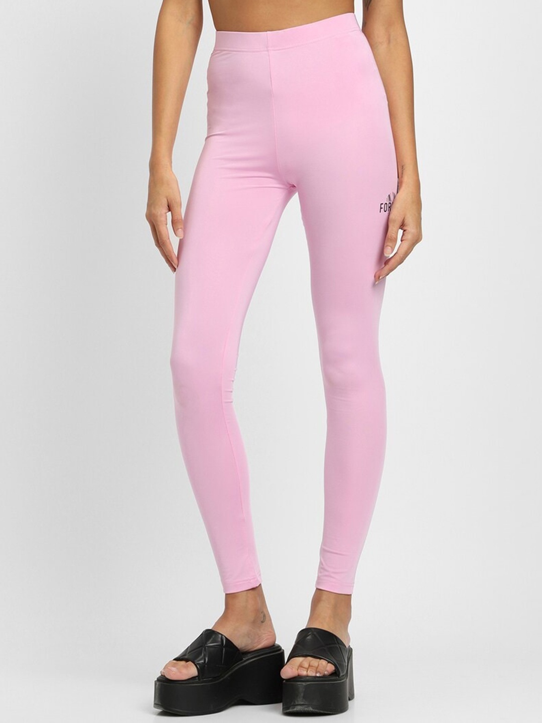 

FOREVER 21 Printed-detail Ankle-length Leggings, Pink