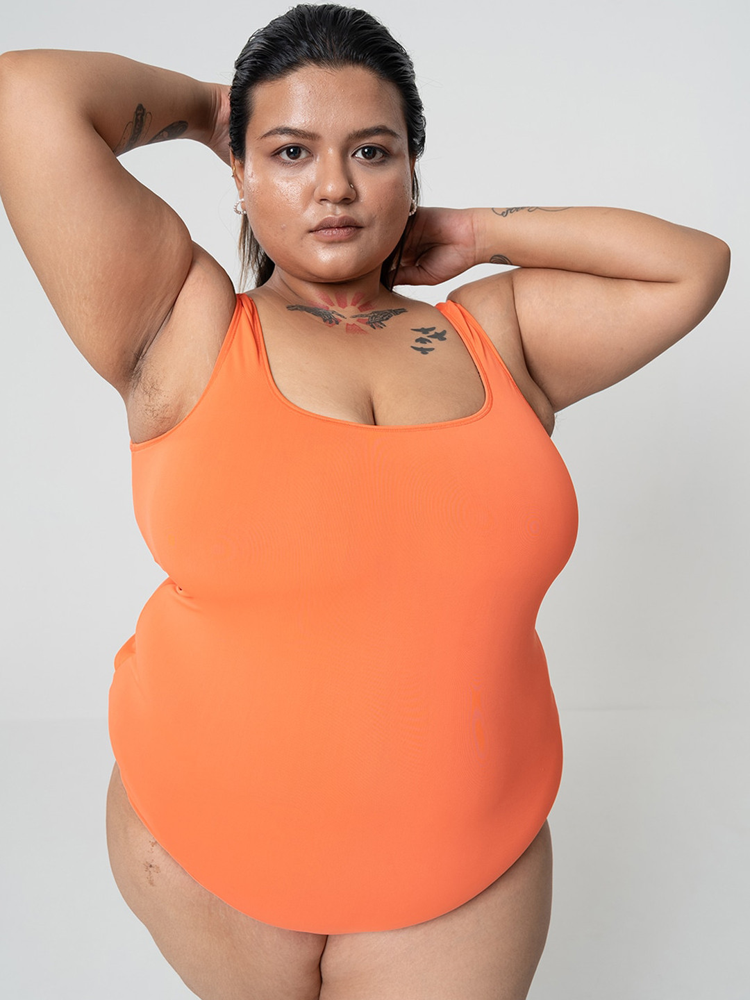 

SPIRIT ANIMAL Plus Size Sleeveless Bodysuit Swimwear, Orange