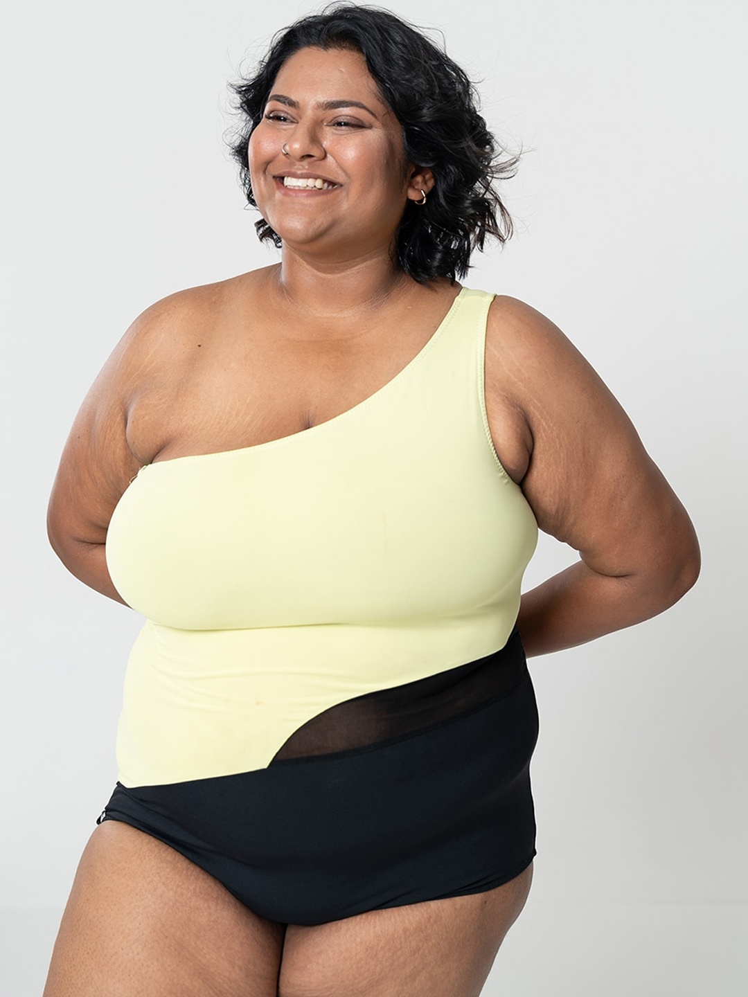 

SPIRIT ANIMAL Plus Size Colourblocked Bodysuit Swimwear, Yellow
