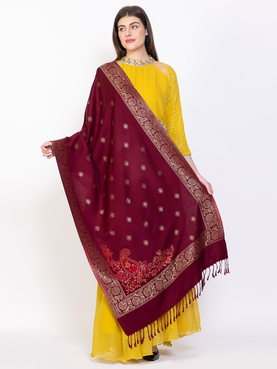 

VH Ethnic Motifs Woven Design Shawl, Maroon