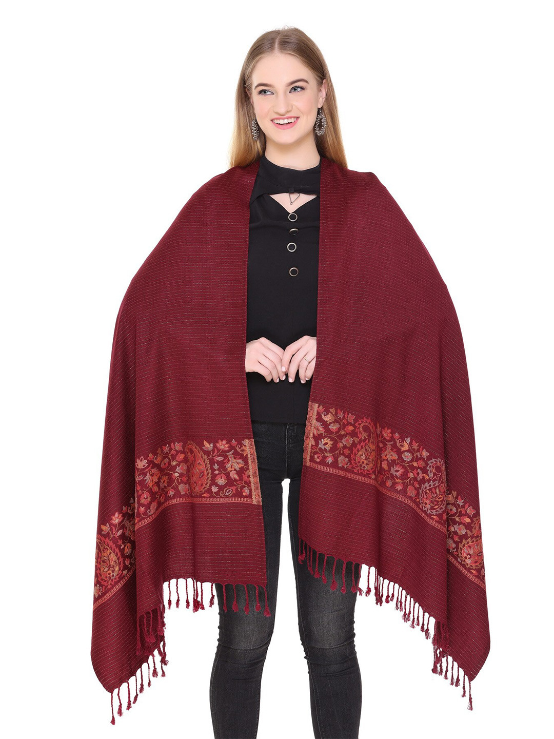

VH Floral Woven Design Shawl, Maroon