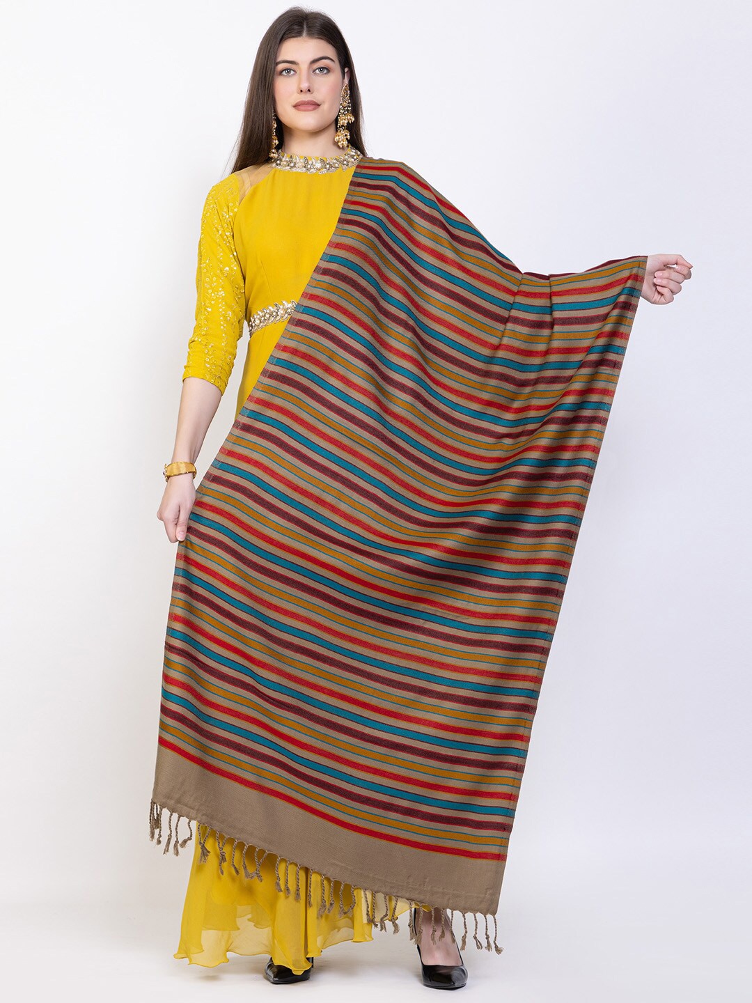 

VH Striped Woven Design Shawl, Yellow