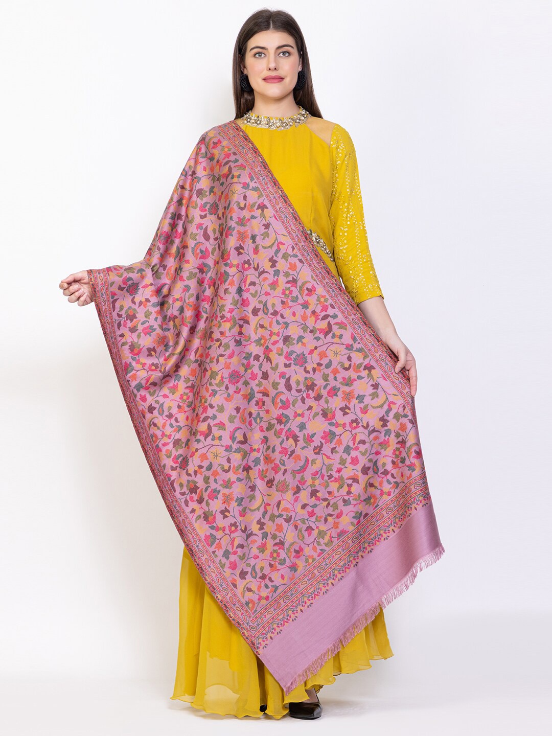 

VH Floral Woven Design Woolen Shawls, Pink