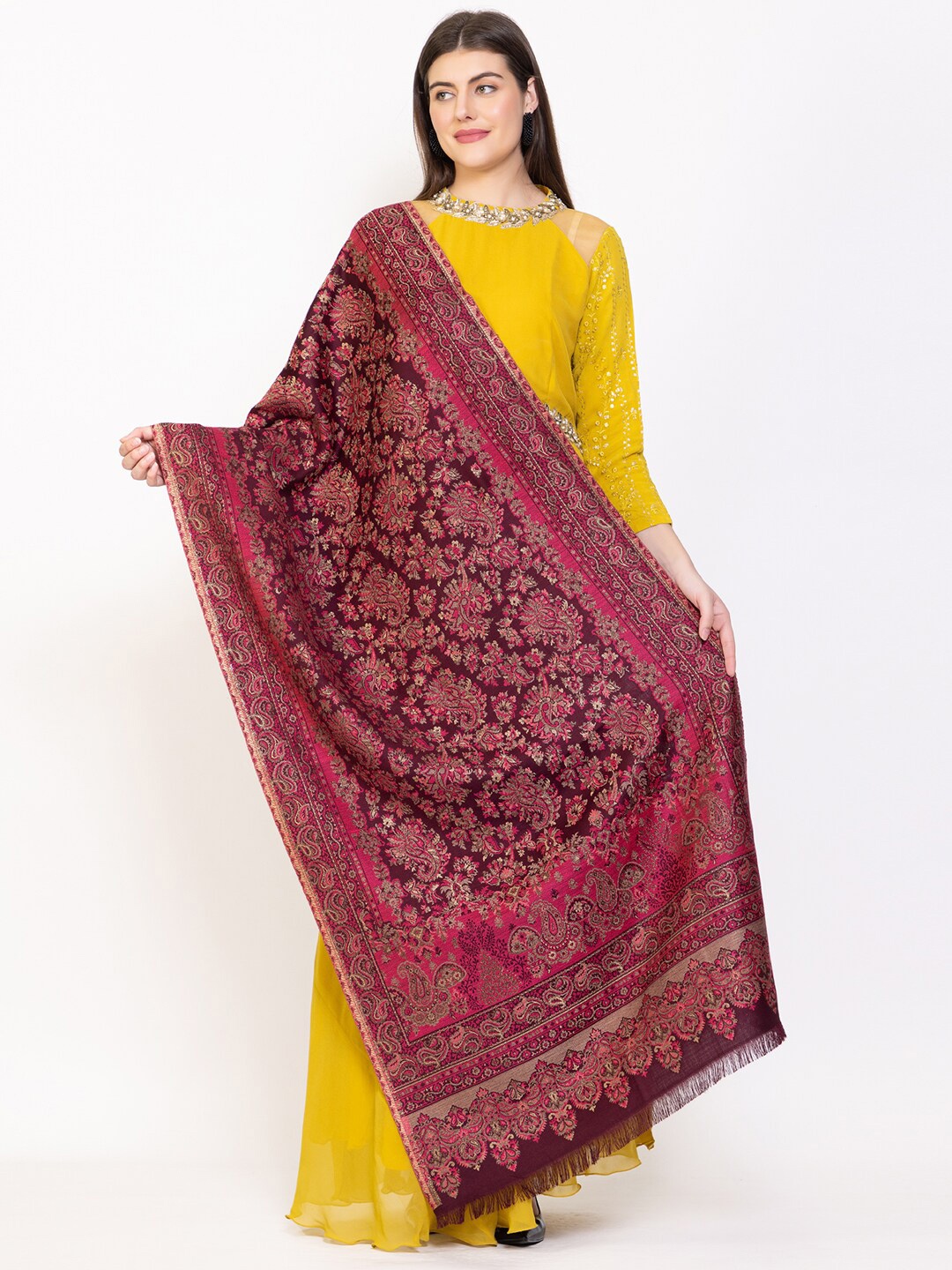 

VH Paisley Woven Design Woolen Shawl, Maroon