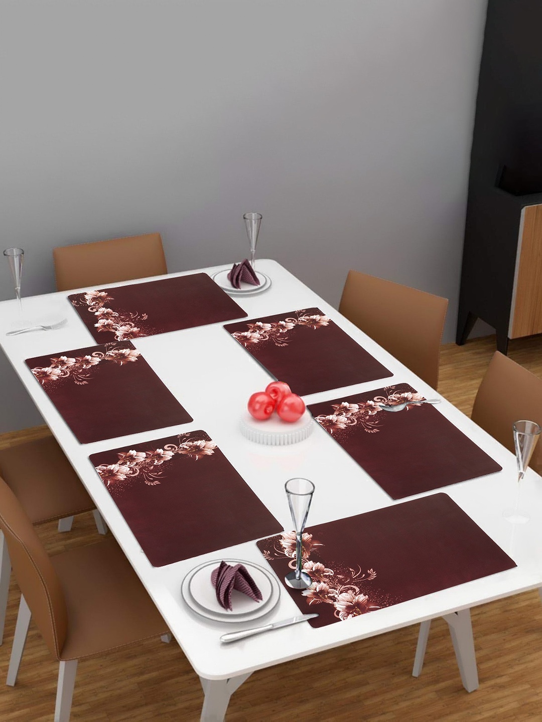

Dakshya Industries Brown & Cream 6 Pieces Floral Printed Rectangular Table Placemats