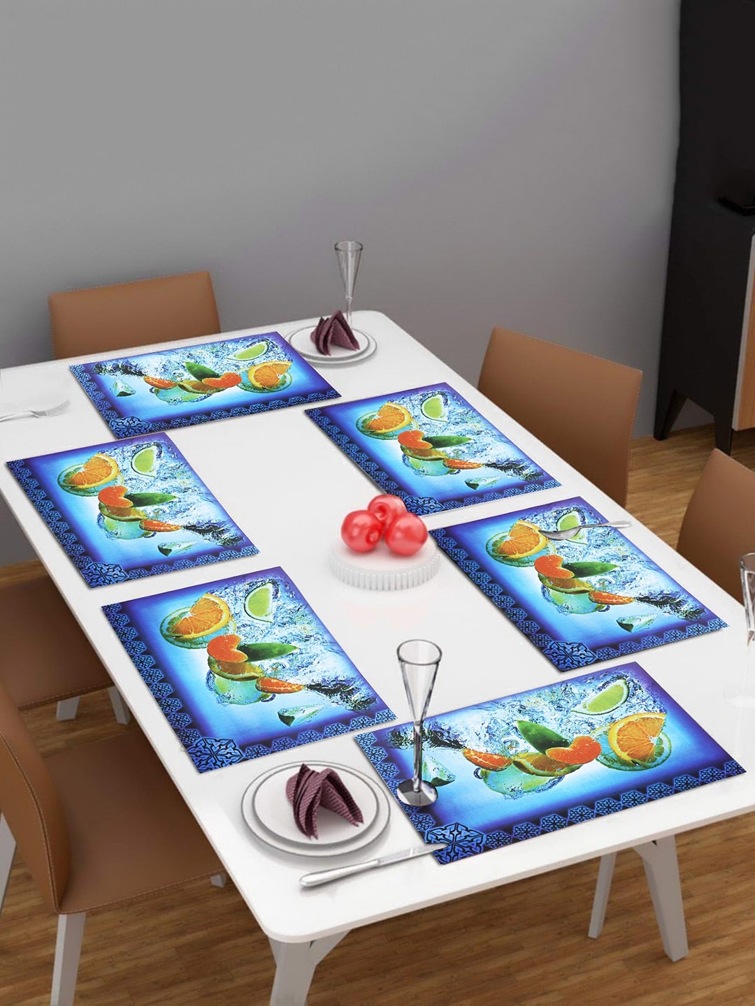 

Dakshya Industries Blue & Orange 6 Pieces Printed Rectangle Table Placemats