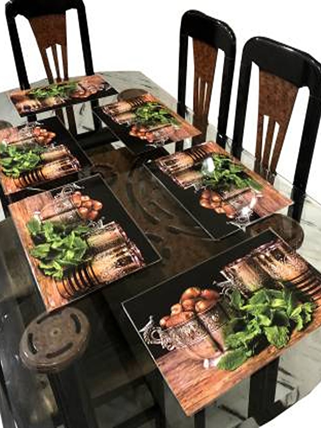 

Dakshya Industries Brown & Black 6 Pieces Floral Printed Rectangular Table Placemats