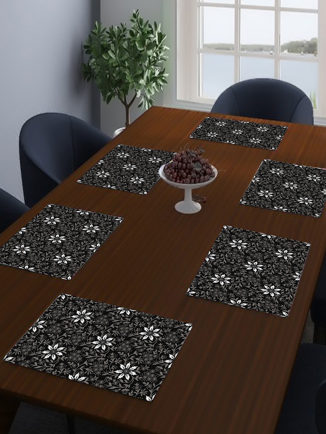 

Dakshya Industries 6 Pcs Black & White Ethnic Motifs Rectangle Table Placemats