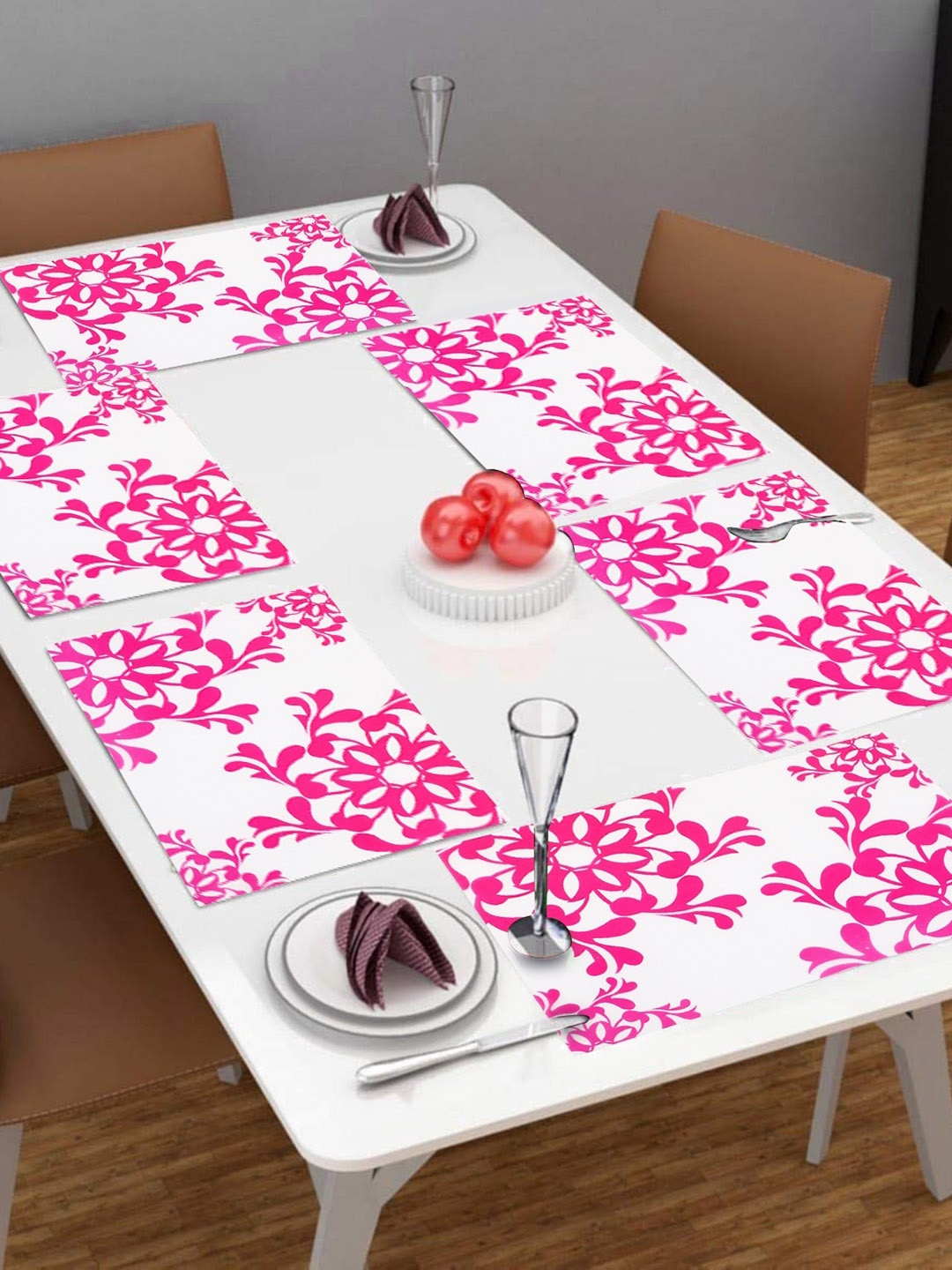 

Dakshya Industries 6-Pcs White & Pink Printed Rectangle Table Placemats