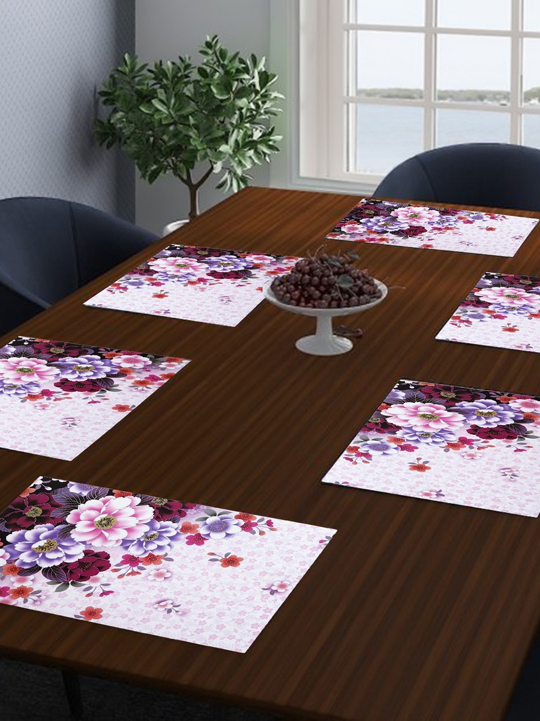 

Dakshya Industries 6-Pcs White & Purple Floral Rectangle Table Placemats